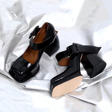 Load image into Gallery viewer, Boussac Black Punk Chunky Designer Platform Mary Janes Heels Shoes Women Patent Leather Square Toe Goth High Heels Women Pumps
