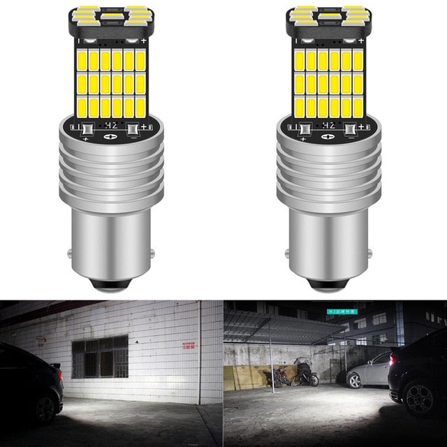 2pcs P21W 1156 BA15S LED Bulbs Car Lights Turn Signal Reverse Brake Light R5W 4014 LEDs 12V DC Automobiles Lamp DRL for Skoda