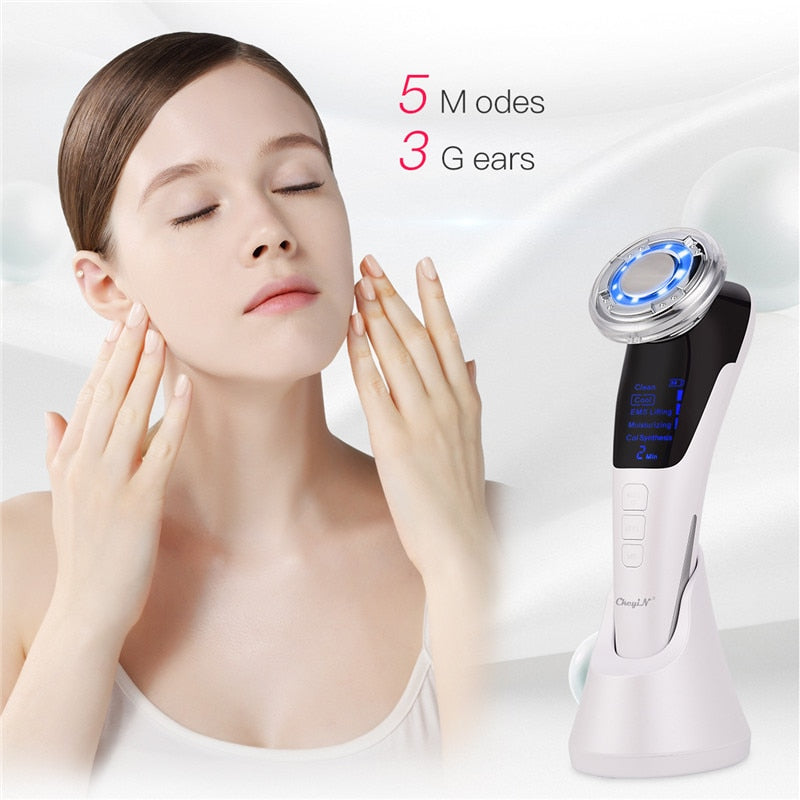 EMS Hot Cool Facial Massager Sonic Vibration Ion LED Photon Anti Aging Skin Rejuvenation Lifting Tighten Face Skin Care Beauty 4