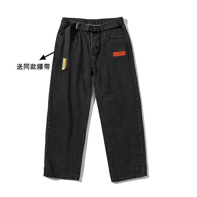 LAPPSTER Mens Korean Fashoins Harem Blue Jeans Pants 2020 Vintage Straight Pants Harajuku Jeans Baggy Belt High Quality Denim