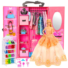 Load image into Gallery viewer, Fashion Dollhouse Furniture 73 Items/Set=1 Wardrobe + 72 Doll Accessories Dolls Clothes Dresses Crowns Necklace Shoes For Barbie
