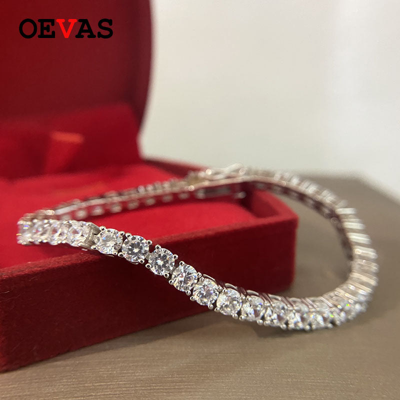 OEVAS 16CM/17CM Tennis Bracelets Real 925 Sterling Silver Jewelry Sparking High Carbon Diamond Eternal wedding Bracelet Gift