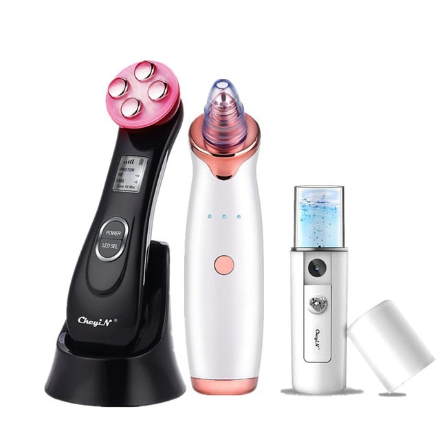 RF EMS LED Face Light Therapy Beauty Machine Anti Aging Wrinkles + Vacuum Suction Blackhead Remover + MIni Nano Mister Spayer 48