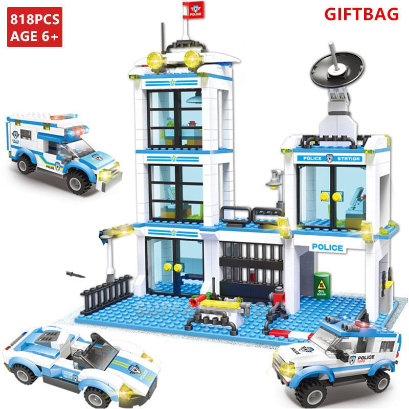 818Pcs City Police Station Building Blocks Sets Helicopter Ship Car SWAT Kids DIY Creator Bricks Educational Toys for Children