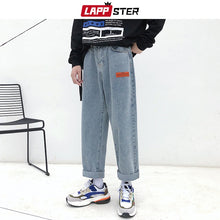 Load image into Gallery viewer, LAPPSTER Mens Korean Fashoins Harem Blue Jeans Pants 2020 Vintage Straight Pants Harajuku Jeans Baggy Belt High Quality Denim
