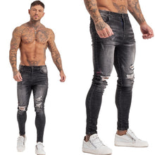 Load image into Gallery viewer, GINGTTO Jeans Men Elastic Waist Skinny Jeans Men 2020 Stretch Ripped Pants Streetwear Mens Denim Jeans Blue
