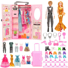 Load image into Gallery viewer, Fashion Cheap 43 Items/lot Kids Toys= Wardrobe  + 42 Doll Accessories Dress Shoes Hanger Bags Dolls Furniture For Barbie Game
