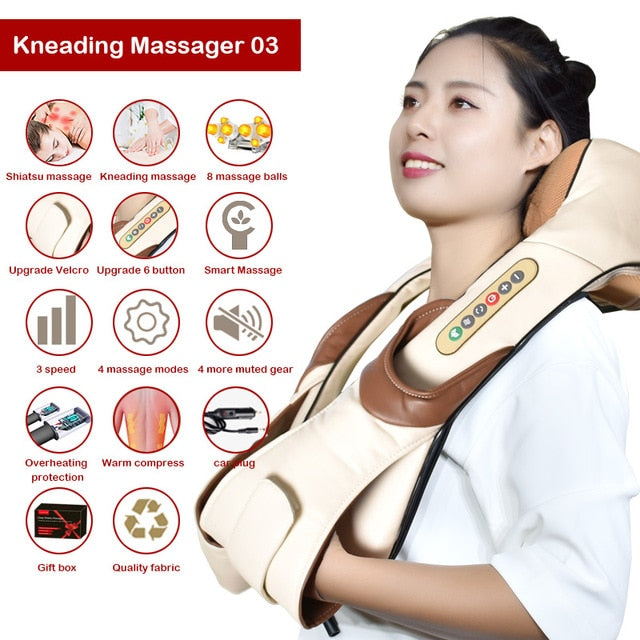 Electric Neck Roller Massager for Back Pain Shiatsu Infrared Lamp Massage Pillow  GuaSha Products Body Health Care Relaxation