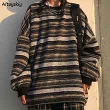 Load image into Gallery viewer, Pullovers Women Oversize Ulzzang BF Unisex Couples Japanese Striped Knit Sweater Hip Hop Female New Winter Fashion Retro Daily
