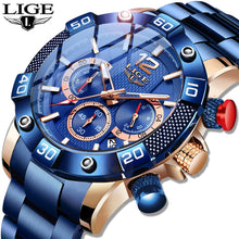 Load image into Gallery viewer, LIGE 2021 New Fashion Blue Mens Watches Top Brand Luxury Clock Sports Chronograph Waterproof Quartz Watch Men Relogio Masculino
