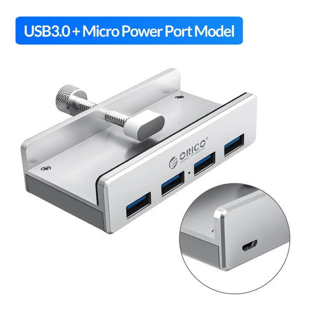 ORICO Clip-type USB 3.0 HUB Aluminum External Multi 4 Ports USB Splitter Adapter for Desktop Laptop Computer Accessories(MH4PU)