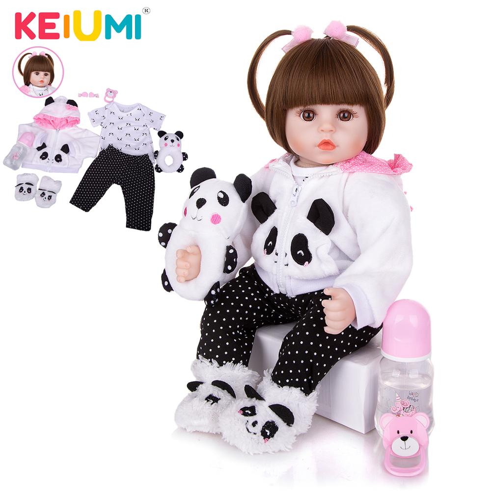 KEIUMI Wholesale 18'' Newborn Menina Reborn Baby Doll Cute Panda Cartoon Bebê Children's Day Gifts with 3 pcs Hair Clip