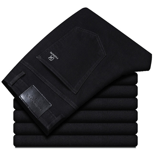 2020 Autumn New Men's Classic Blue Black Slim-fit Jeans Business Cotton Elastic Regular Fit Denim Pants Male Brand Trousers