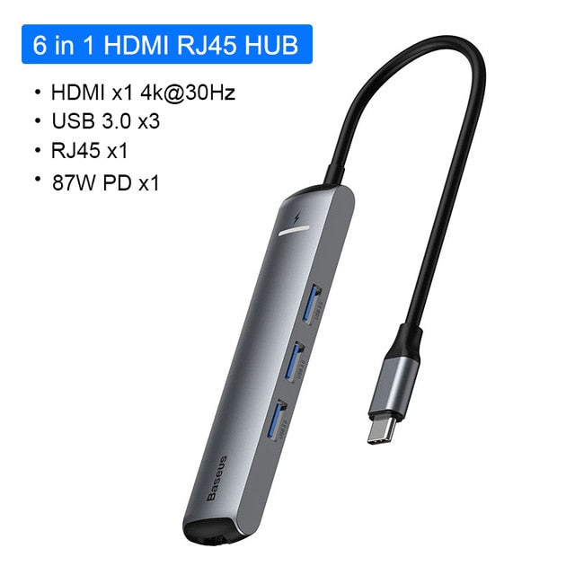 Baseus USB C HUB USB to Multi HDMI-compatible USB 3.0 RJ45 Carder Reader OTG Adapter USB Splitter for MacBook Pro Air HUB Dock
