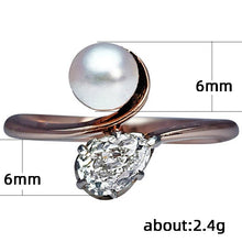 Load image into Gallery viewer, Delicate Imitation Pearl Ring Waterdrop Rhinestone Decor Finger Band Geometric Copper Ring Women Girls Party Jewelry Gift
