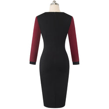 Load image into Gallery viewer, Nice-forever Winter Elegant Contrast Color Patchwork Office Bow vestidos with Long Sleeve Business Bodycon Women Dress B554
