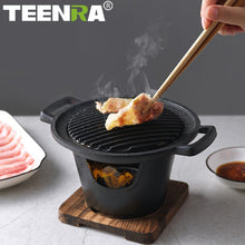 Load image into Gallery viewer, TEENRA Mini BBQ Grill Japanese Alcohol Stove Home Smokeless Barbecue Grill Outdoor BBQ Plate Roasting Meat Tools
