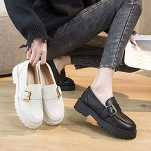 Load image into Gallery viewer, REVT Spring Genuel Leather Thick-Soled Female Girls Students Loafers Casual Shoes Lolita Rome All-Match Lazy Black White Shoes
