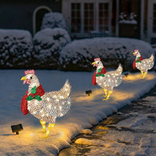 Load image into Gallery viewer, Light-Up Metal Chicken With Scarf Sculpture Christmas Decoration LED Light Strings Chicken Sculpture Outdoor Garden Decorations
