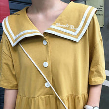 Load image into Gallery viewer, Short Sleeve Dress Patchwork Preppy Style Sailor Collar Summer Slim Sweet Girls Kawaii Daily Streetwear Leisure Students
