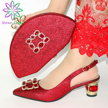 Load image into Gallery viewer, red Italian Ladies Shoe and Bag Set Decorated with Rhinestone Afircan Women Shoe and Bag To Match for Party
