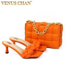 Load image into Gallery viewer, 2021 Orange Color Rhinestone Style Noble Italian Design Newest Women Hot Selling Shoes and Bag Set for Party
