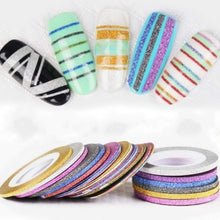 Load image into Gallery viewer, 12 Color 1mm Glitter Nail Striping Line Tape Sticker Set Art Decorations DIY Tips For Polish Nail Gel Rhinestones Decorat Jmc11
