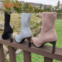 Load image into Gallery viewer, Aphixta 2020 Stretch Fabric Socks Boots Women Shoes Official 9cm Metal Heels Party Fashion Pointed Toe Autumn Lady Ankle Boots
