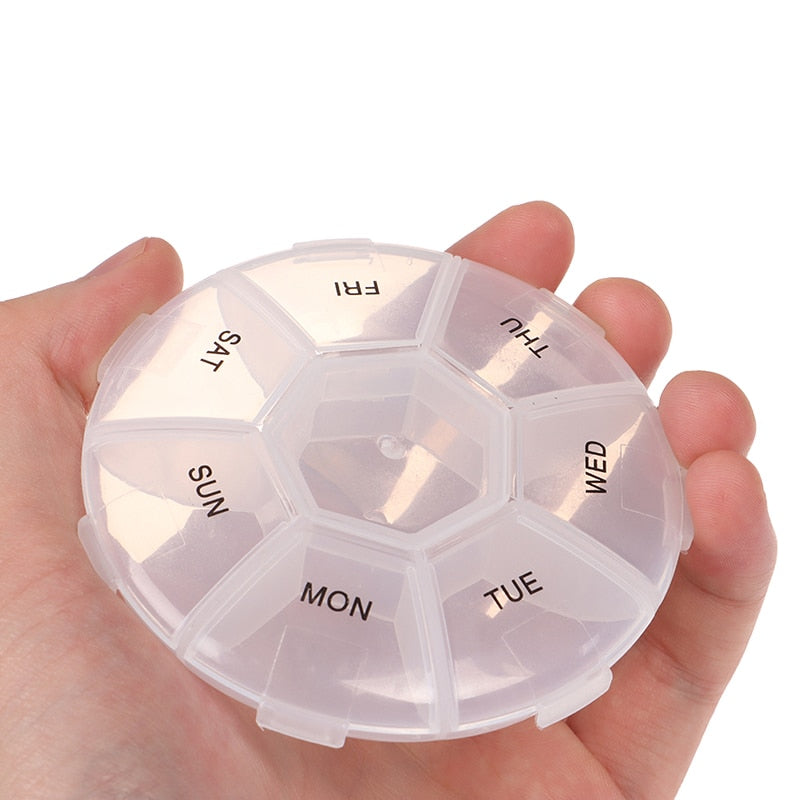 1PC Round 7 Compartment Pill Box Transparent Medicine Pill Case Portable One-week Pill Box Healthcare Supplies