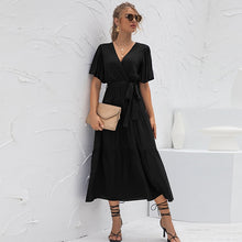 Load image into Gallery viewer, ATUENDO Summer Fashion Solid Bule Dress for Women Vintage Sexy Soft Silk Maxi Dresses Casual Wedding Guest High Waist Long Robe
