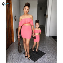Load image into Gallery viewer, Summer Family Matching Outfits Ruffle Tops Skirts Two Piece Mommy and Me Clothes 2021 New Sweet Solid Color Women Girls Set
