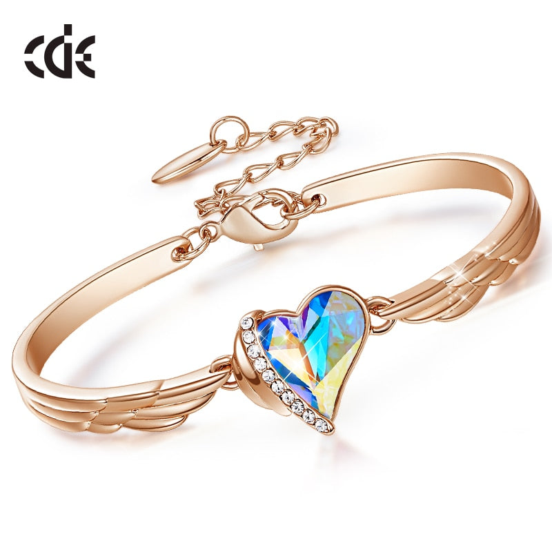 CDE Romantic Heart Bracelets Adjustable for Women Crystal Charm Bracelets Bangles Fashion Bridal Wedding Jewelry