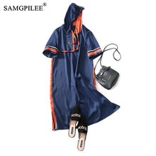 Load image into Gallery viewer, Women Clothing 2021 New Korean Style Office Lady A-line Patchwork Short Sleeve Elegant Dress Hooded Collar Summer Sundress Vadim
