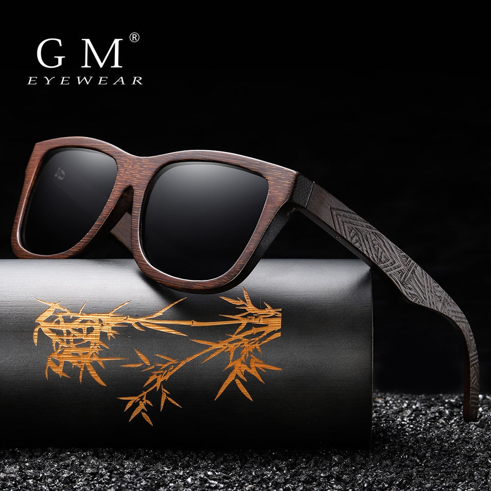 GM Natural Bamboo Wooden Sunglasses Handmade Polarized Mirror Coating Lenses Eyewear With Gift Box