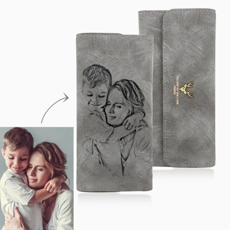 Women's Retro Long PU Leather Picture Wallet Large Capacity Wallet Custom Picture Engraving Wallet Customized Mother Day Gift