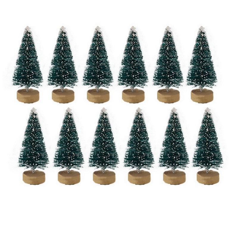 12/24Pcs Lot Mini Christmas Tree Sisal Silk Cedar Home Decor 4.5CM Small Santa Snow Frost Village House New Year Supplies Hot