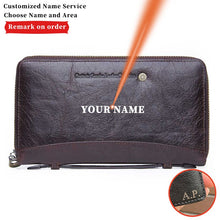 Load image into Gallery viewer, Coin Pocket Custom Name Wallets Genuine Cowhide Leather Men Fashion Passport Wallet Zipper Purses With Phone Bags Card Holder
