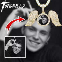 Load image into Gallery viewer, TOPGRILLZ New Angel Wings Custom Photo Medallion Pendant And Necklace Iced Out  Cubic Zirconia Pendant Hip Hop Jewelry Gift
