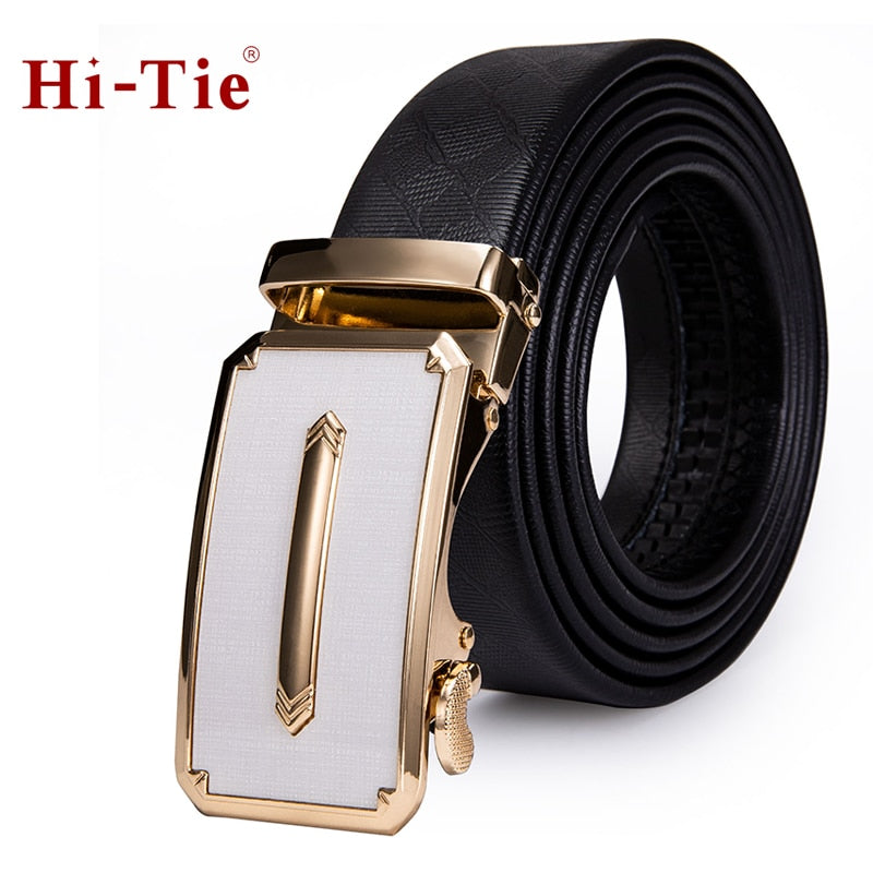 Hi-Tie Fashion Designer Cow Genuine Leather Automatic Buckle Belts for Men Luxury Gold Buckle 2020 NEW Wedding Formal Belt Strap