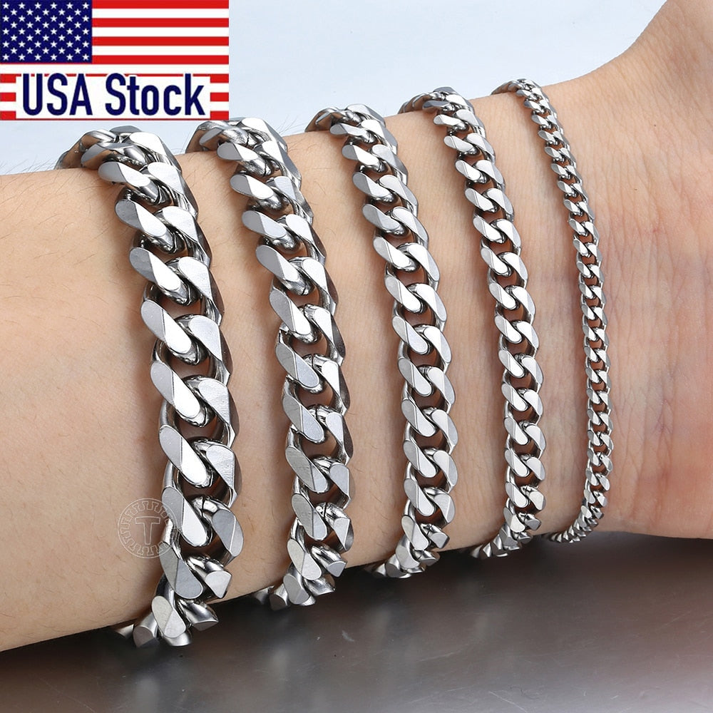 3-11mm Men's Bracelets Stainless Steel Curb Cuban Link Chain Silver Color Black Gold Bracelet Men Women Jewelry Gift 7-10