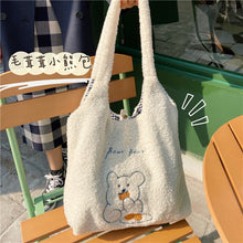 Load image into Gallery viewer, Women&#39;s Bag Soft New Shopper with Lamb Wool Cute Bear Like Fabric Shoulder Bag Canvas Handbag Tote Large Capacity Bag For Girls
