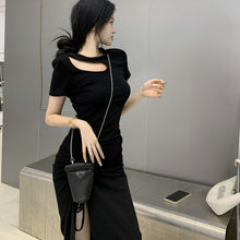 Load image into Gallery viewer, Women Summer Slim French Slit Mid-length Dress Women&#39;s Tunic Drawstring Dress
