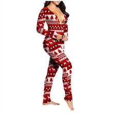 Load image into Gallery viewer, Christmas Button-Down Onesies Jumpsuit Women Print Functional Long Sleeve Pajamas Buttoned Flap Adults Night Jumpsuit Sleepwear
