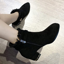 Load image into Gallery viewer, Womens Western Boots Short Ankle Boot Zipper Pleated Crystal British Style Shoe Fashion Pointed No Lace-up Boots Ladies Shoes
