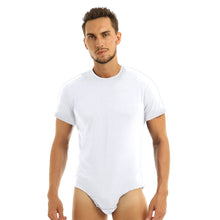 Load image into Gallery viewer, Men Adults Slim Body Bodybuilding Undershirts Round Neck Short Sleeves Press Crotch T-shirt Bodysuit One Piece Underwear Romper
