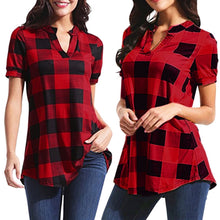 Load image into Gallery viewer, Plus Size Plaid Blouse Women Summer Clothing Cotton Tops Tunic Female Lady Blouse Loose Red White Blue Shirts
