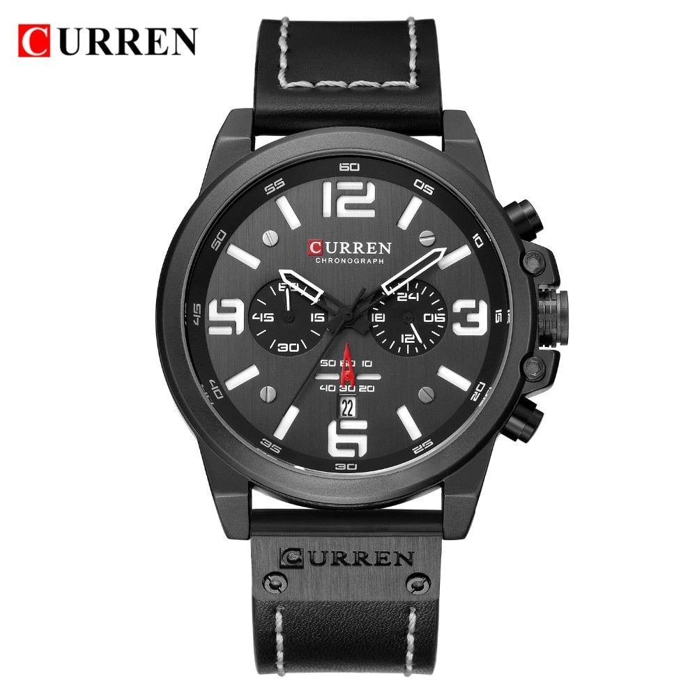 Men watch Sport Quartz Wrist Watch Man Casual Genuine Leather Waterproof Chronograph Watch Male Wristwatch business Gift For Men