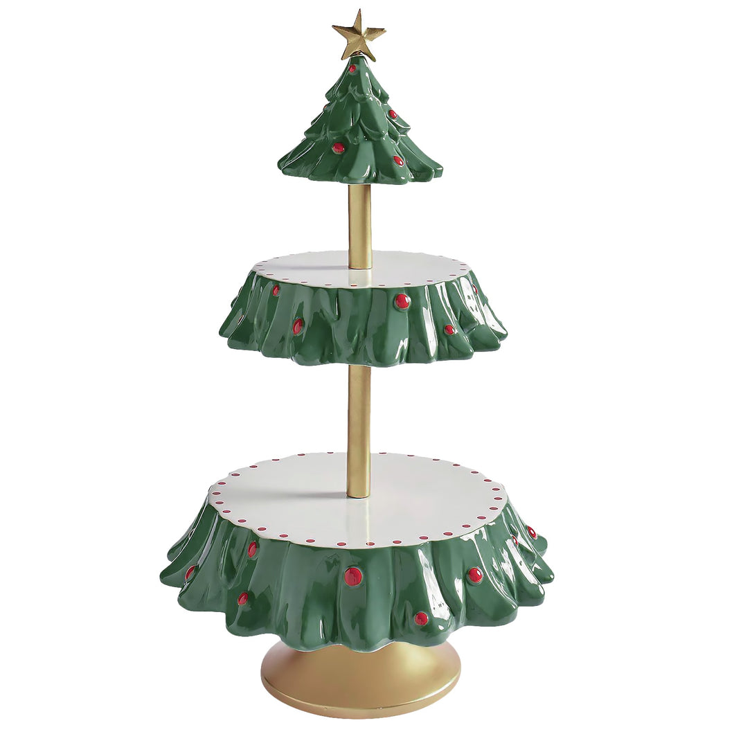 1Pc Christmas Tree Dessert Table Fruit Plate Double Layer Cake Stand Holiday Party Candy Plate Snack Tray Xmas Snack Rack Holder