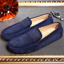Load image into Gallery viewer, New Suede Flat Shoes Men Round Toe Slip On Men&#39;s Loafers Blue Breathable Hollow Out Flat Casual Summer Shoes Fashion Loafer Shoe

