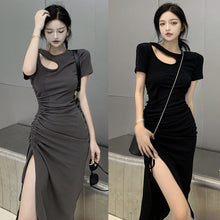 Load image into Gallery viewer, Women Summer Slim French Slit Mid-length Dress Women&#39;s Tunic Drawstring Dress
